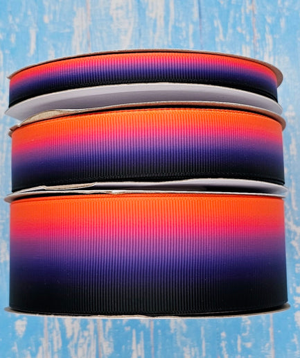 3/8", 7/8", 1.5" Double-Sided Orange/Purple/Black Halloween Ombre Print - BY THE YARD