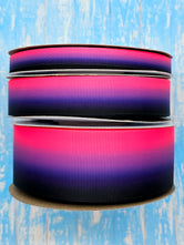 3/8", 7/8", 1.5" Double-Sided Pink/Purple/Black Halloween Ombre Print - BY THE YARD