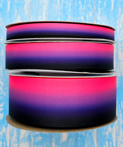 3/8", 7/8", 1.5" Double-Sided Pink/Purple/Black Halloween Ombre Print - BY THE YARD