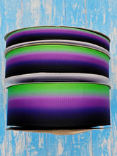 3/8", 7/8", 1.5" Double-Sided Green/Purple/Black Halloween Ombre Print - BY THE YARD