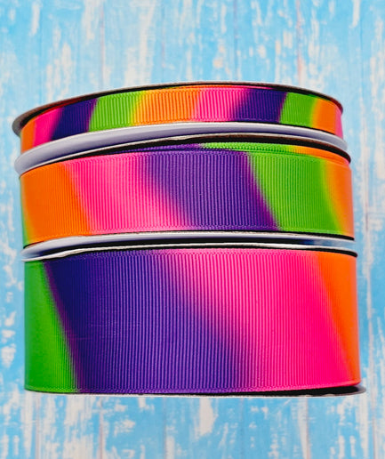 3/8", 7/8", 1.5" Double-Sided Halloween Tie-Dye Print - BY THE YARD