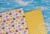 "Bees & Honeycomb" - U.S. Designer Faux Leather Printed Fabric Sheets