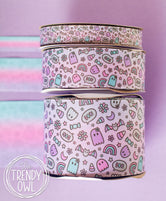 5/8", 1.5" & 3" BOO! Spooky Girly Doodles - Double Sided - BY THE YARD