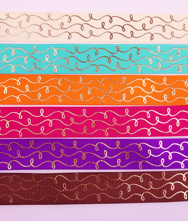 7/8" Gold Foil Doodle Swirls - By The Yard