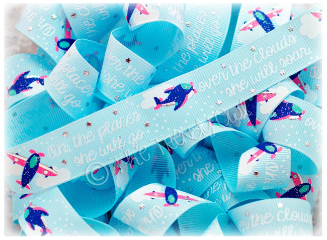 7/8” “Oh, The Places She Will Go”  Airplane Print - By The Yard