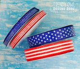 3/8" & 7/8" Glittered Stars & Stripes Patriotic Prints! - BY THE YARD