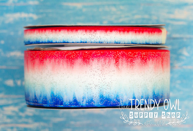 3/8" & 1.5" Glittered Red, White, Blue Ombre ~ Patriotic Prints! - BY THE YARD