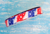5/8" Glittered Red, White, Blue Sparkle TieDye Patriotic Print! - BY THE YARD