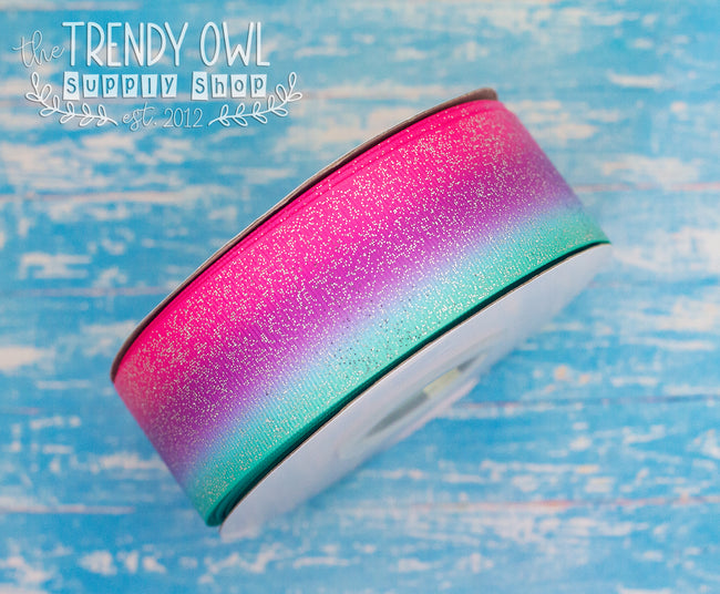 1.5" Glittered Hot Pink/Purple/Aqua Ombre! - BY THE YARD