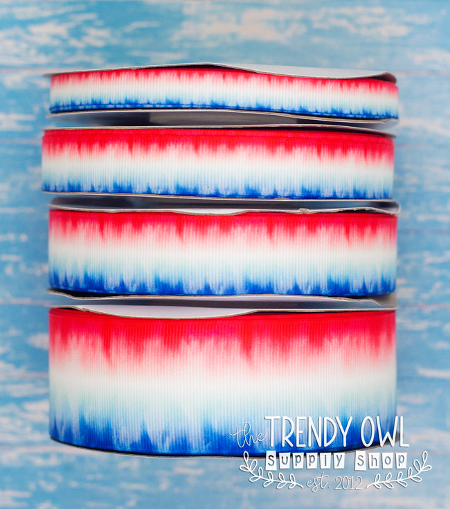 3/8", 5/8", 7/8", 1.5" Red, White, Blue Ombre Patriotic Print - BY THE YARD
