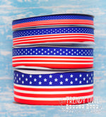 3/8", 5/8", 7/8", 1.5" USA Flag Patriotic Print - BY THE YARD