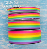 3/8", 5/8", 7/8", 1.5" Double-Sided Bright Rainbow Stripes Print - BY THE YARD