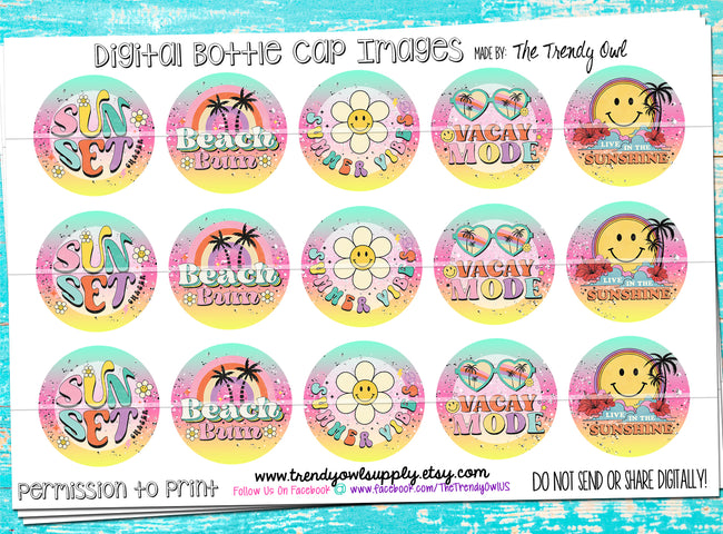 Summer Vacation Quotes- 1" Bottle Cap Images - INSTANT DOWNLOAD
