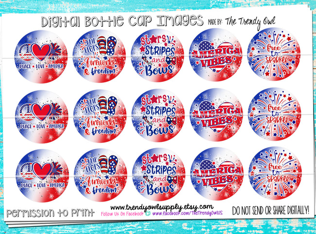 Stars, Stripes, & Bows Patriotic Quotes  1" Bottle Cap Images - INSTANT DOWNLOAD