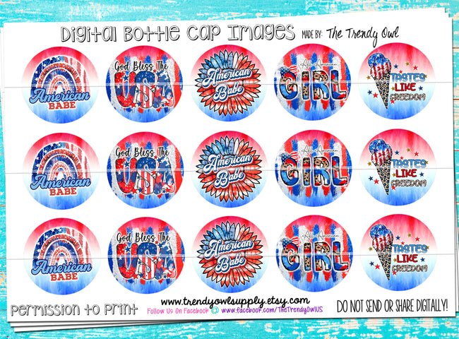 Patriotic Quotes on Ombre- 1" Bottle Cap Images - INSTANT DOWNLOAD