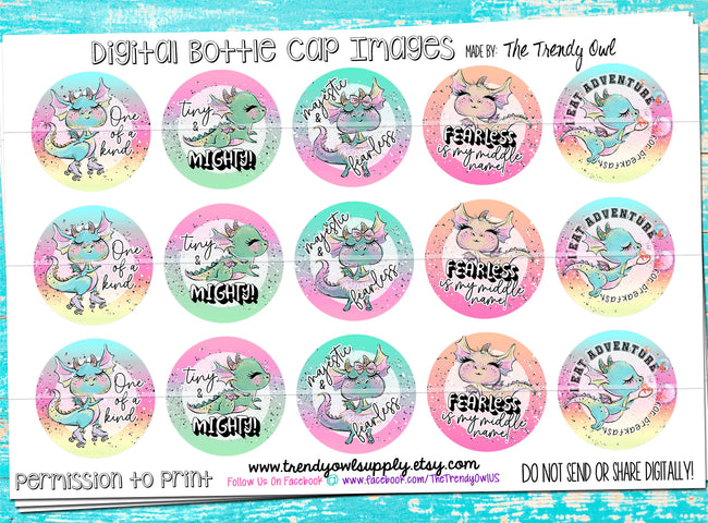 Dragons! w/ text- 1" Bottle Cap Images - INSTANT DOWNLOAD