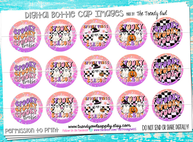 "Spooky Babe" Halloween Quotes - 1" Bottle Cap Images - INSTANT DOWNLOAD