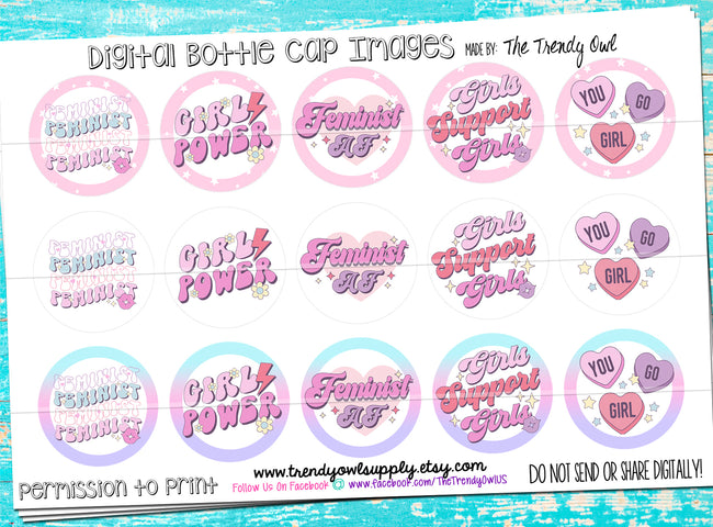 Girl Power/Feminist Quotes - 1" Bottle Cap Images - INSTANT DOWNLOAD