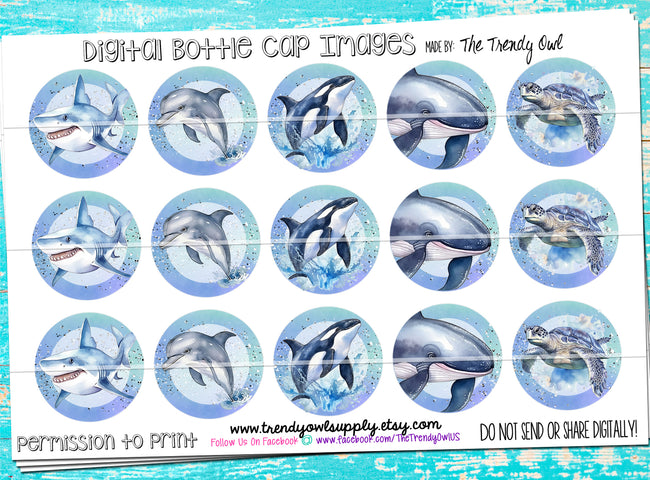 **FREEBIE FRIDAY** "Sea Creatures"  - 1" Bottle Cap Images - INSTANT DOWNLOAD