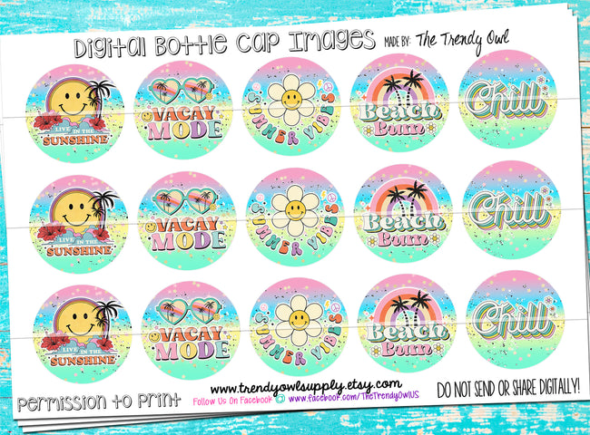 "Vacay Mode"  - 1" Bottle Cap Images - INSTANT DOWNLOAD