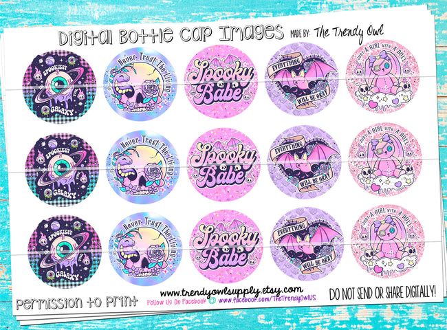 "Spooky Babe" - Cute Halloween Sayings - 1" Bottle Cap Images - INSTANT DOWNLOAD