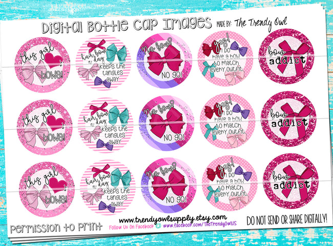 "Bow Addict" - Cute Hair Bow Sayings - 1" Bottle Cap Images - INSTANT DOWNLOAD