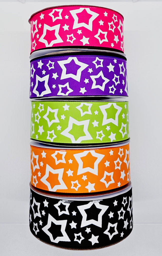 1.5" Glow-In-The-Dark!! Stars on Halloween Solids - BY THE YARD