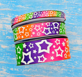 3/8", 7/8", 1.5" Glow-In-The-Dark!! Doodles & Stars on Halloween TieDye Print - BY THE YARD