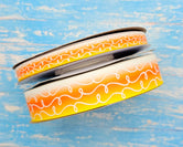 3/8" & 7/8" Glow-In-The-Dark!! Doodle Swirls on Candy Corn Ombre - BY THE YARD