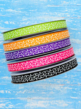 3/8" Glow-In-The-Dark!! Doodle Swirls on Halloween Solids - BY THE YARD