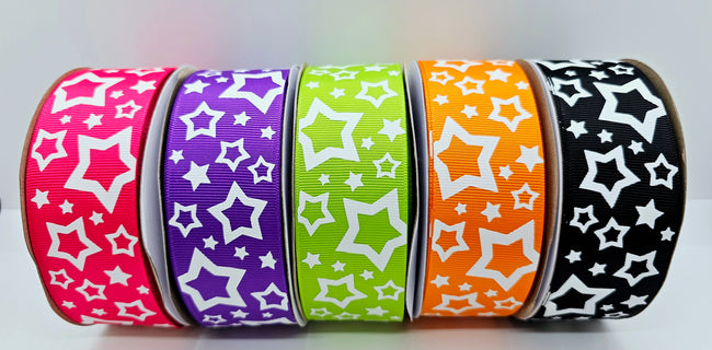 1.5" Glow-In-The-Dark!! Stars on Halloween Solids - BY THE YARD