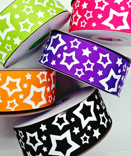 1.5" Glow-In-The-Dark!! Stars on Halloween Solids - BY THE YARD