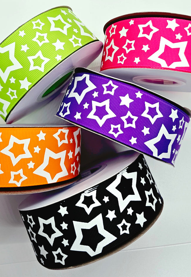 1.5" Glow-In-The-Dark!! Stars on Halloween Solids - BY THE YARD