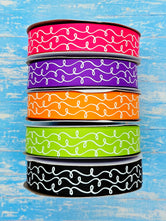 7/8" Glow-In-The-Dark!! Doodle Swirls on Halloween Solids - BY THE YARD