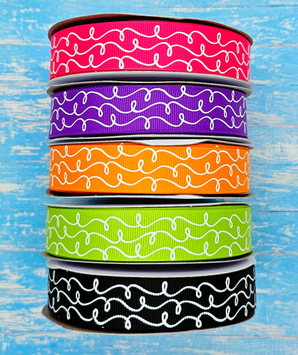 7/8" Glow-In-The-Dark!! Doodle Swirls on Halloween Solids - BY THE YARD