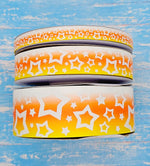 3/8", 7/8", 1.5" Glow-In-The-Dark!! Stars on Candy Corn Ombre - BY THE YARD