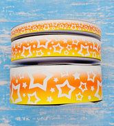 3/8", 7/8", 1.5" Glow-In-The-Dark!! Stars on Candy Corn Ombre - BY THE YARD