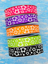 7/8" Glow-In-The-Dark!! Stars on Halloween Solids - BY THE YARD