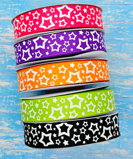 7/8" Glow-In-The-Dark!! Stars on Halloween Solids - BY THE YARD