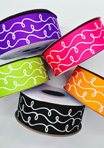 1.5" Glow-In-The-Dark!! Doodle Swirls on Halloween Solids - BY THE YARD