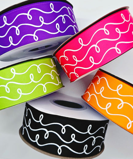 1.5" Glow-In-The-Dark!! Doodle Swirls on Halloween Solids - BY THE YARD