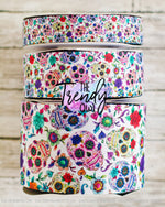 7/8", 1.5" & 3" White or Black Sugar Skulls - Heat Transfer - BY THE YARD