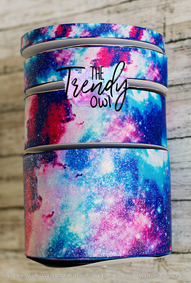 3/8", 7/8", 1.5" & 3" Glittered Cosmic Galaxy - Heat Transfer - BY THE YARD