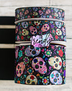 7/8", 1.5" & 3" White or Black Sugar Skulls - Heat Transfer - BY THE YARD