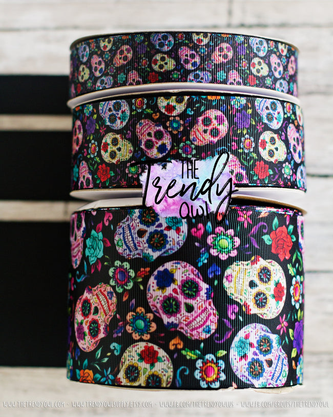 7/8", 1.5" & 3" White or Black Sugar Skulls - Heat Transfer - BY THE YARD