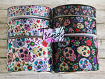 7/8", 1.5" & 3" White or Black Sugar Skulls - Heat Transfer - BY THE YARD
