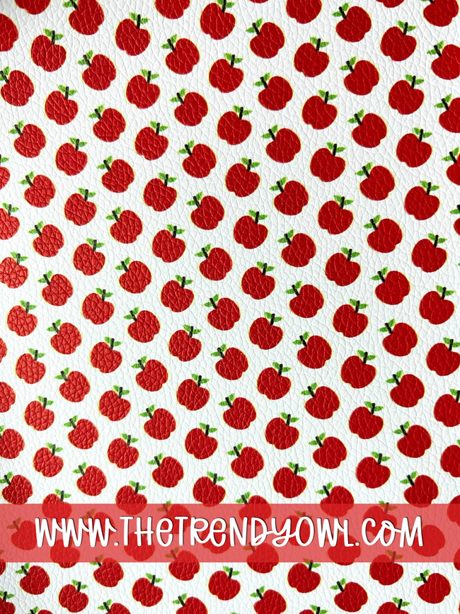 "School Apples" - U.S. Designer Faux Leather Printed Fabric Sheets
