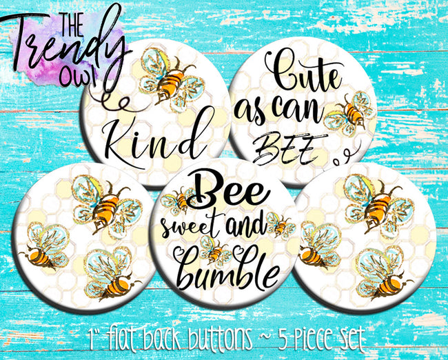 "Honey Bees" 1" Flat Back Buttons - 5pc