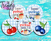 "Berry Picking" 1" Flat Back Buttons - 5pc