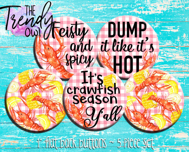 "Crawfish Boil" 1" Flat Back Buttons - 5pc